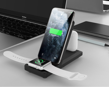 Folding three-in-one multifunctional wireless charger (Color: Black)