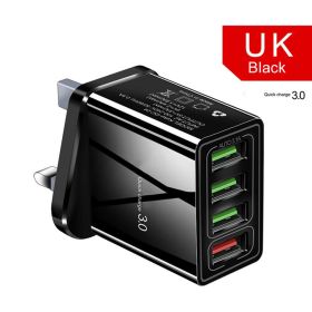 Illuminated 4USB Mobile Phone Charger 3A Charging Head (Option: Black-UK)