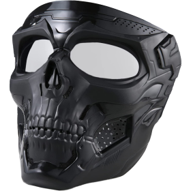 Skull Mask Full Face Tactical Masks For CS Survival Games Shooting Cosplay Movie Paintball Halloween Scary Masks (Color: Black+ClearLens)